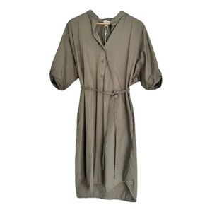 NWOT COS Taupe Olive Cotton Belted Shirt Dress | US 8